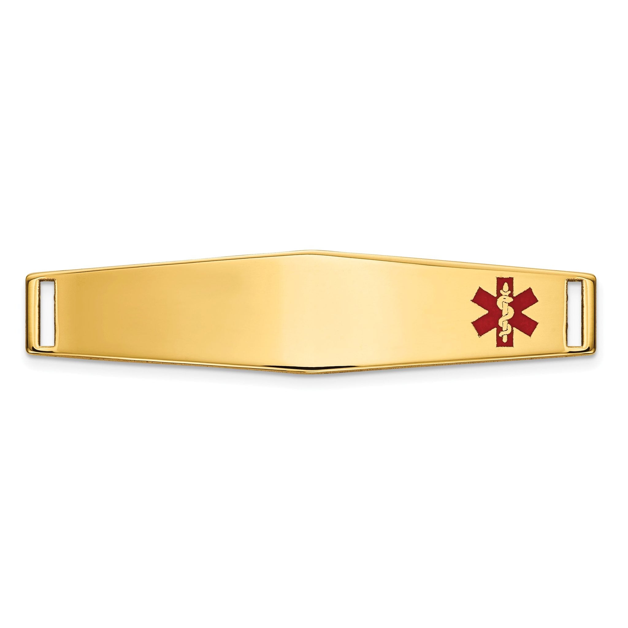Unisex 14K Gold Polished Medical ID Bracelet with Red Enamel