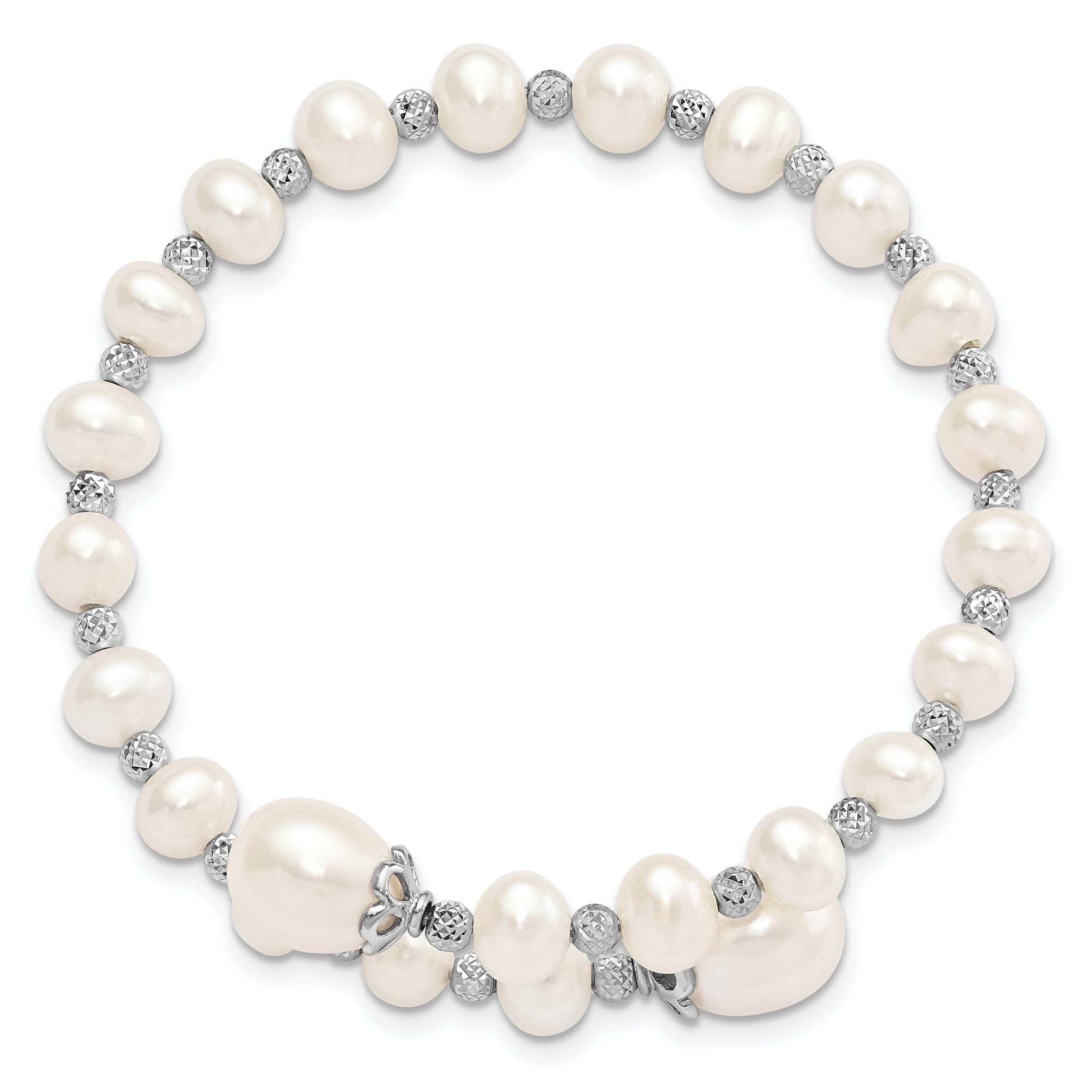 Sterling Silver 925 Pearl Wrap Bracelet with Rhodium-Plated Diamond Cut Beads Secondary image