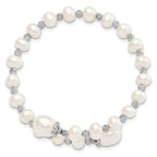 Sterling Silver 925 Pearl Wrap Bracelet with Rhodium-Plated Diamond Cut Beads