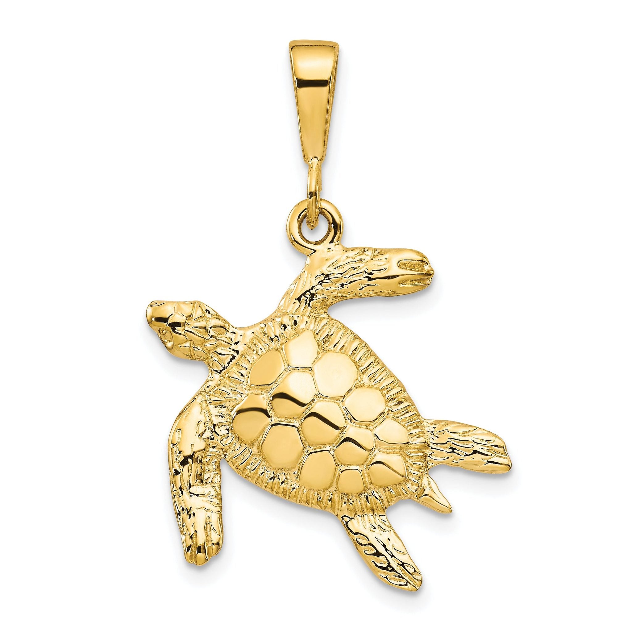 10K Gold Turtle Pendant with Polished Finish Elegant Themed Design