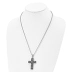 Chisel Stainless Steel Antiqued and Polished Basket Weave Design Cross Pendant on a 22 inch Ball Chain Necklace