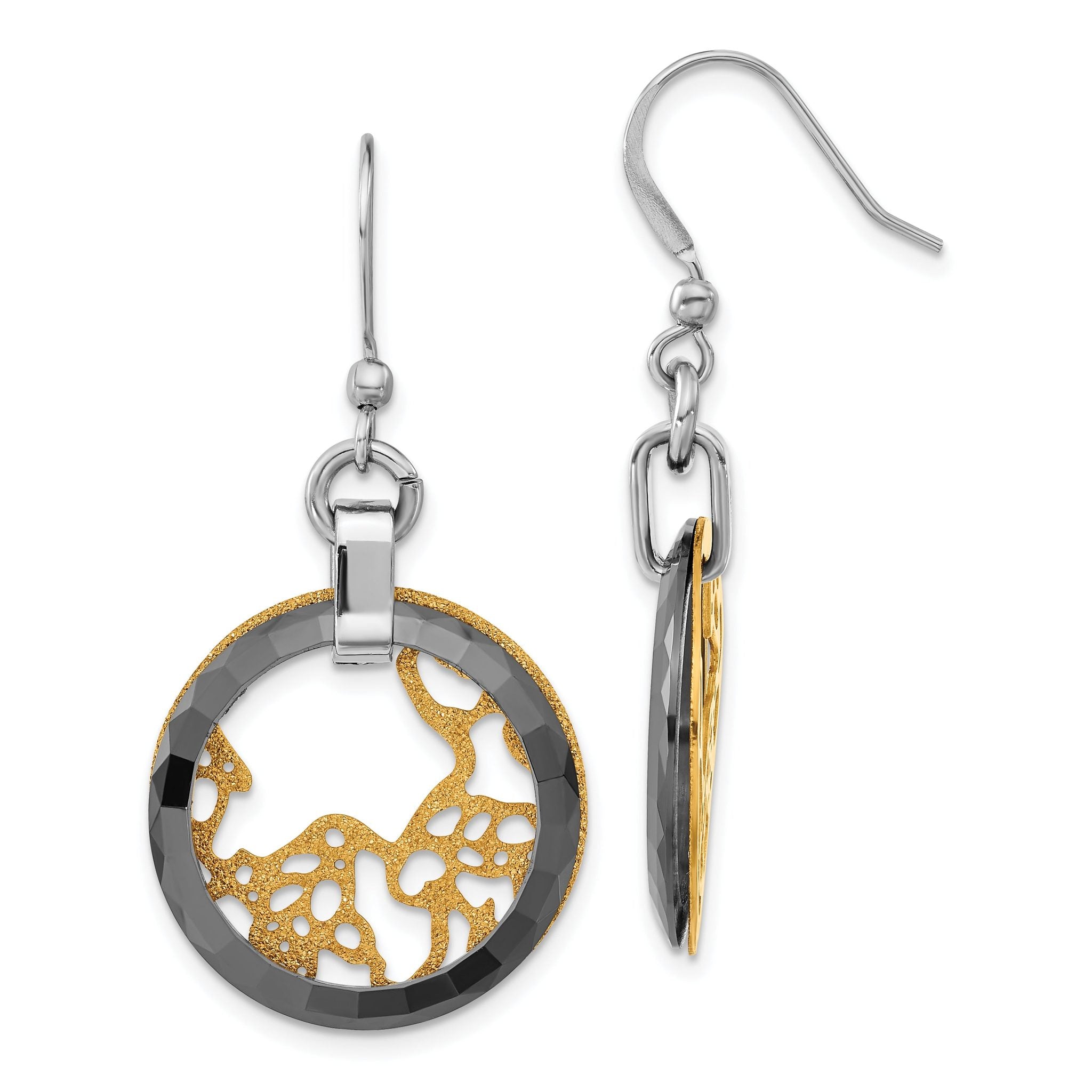 Stainless Steel Gold-Tone Ceramic Polished & Laser Design Drop Dangle Earrings for Women Main image