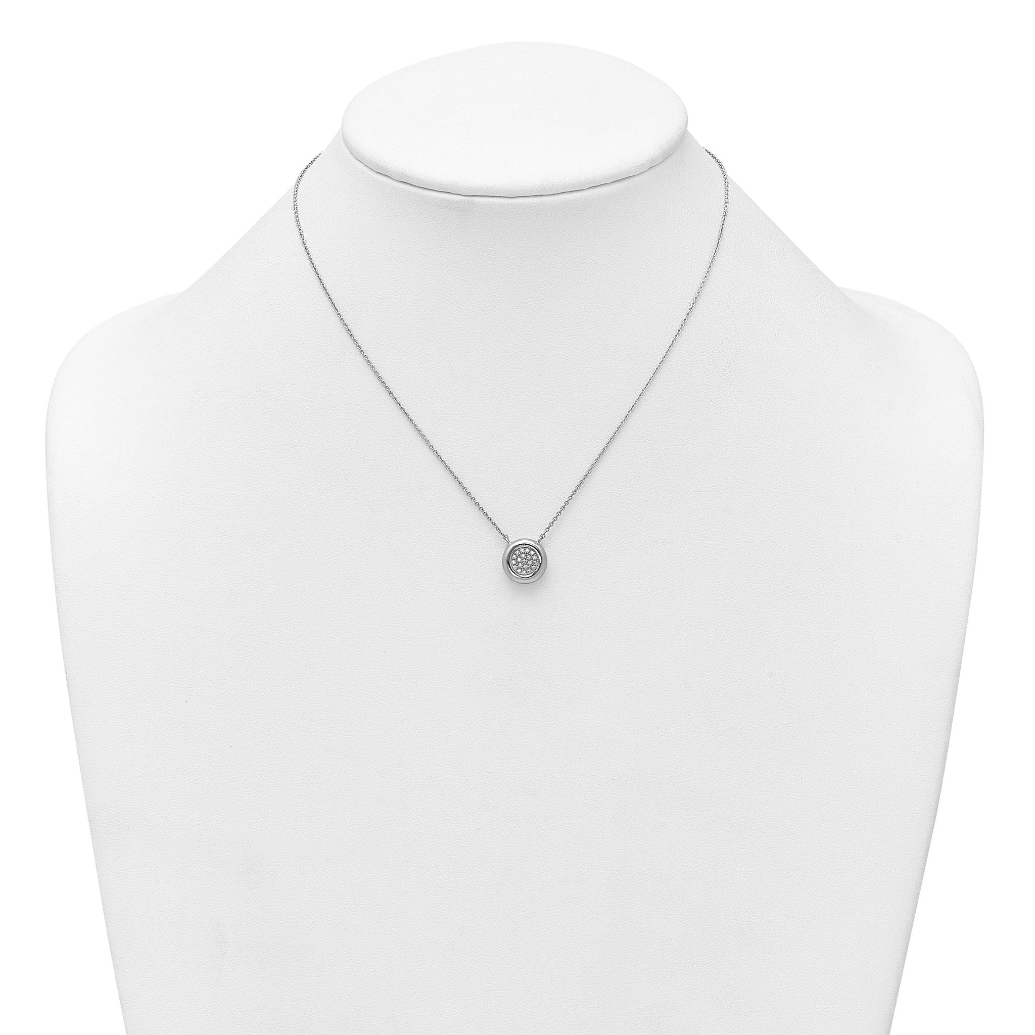 Sterling Silver Rhodium-plated CZ Round Cluster 16 inch with 1 inch Extension Necklace