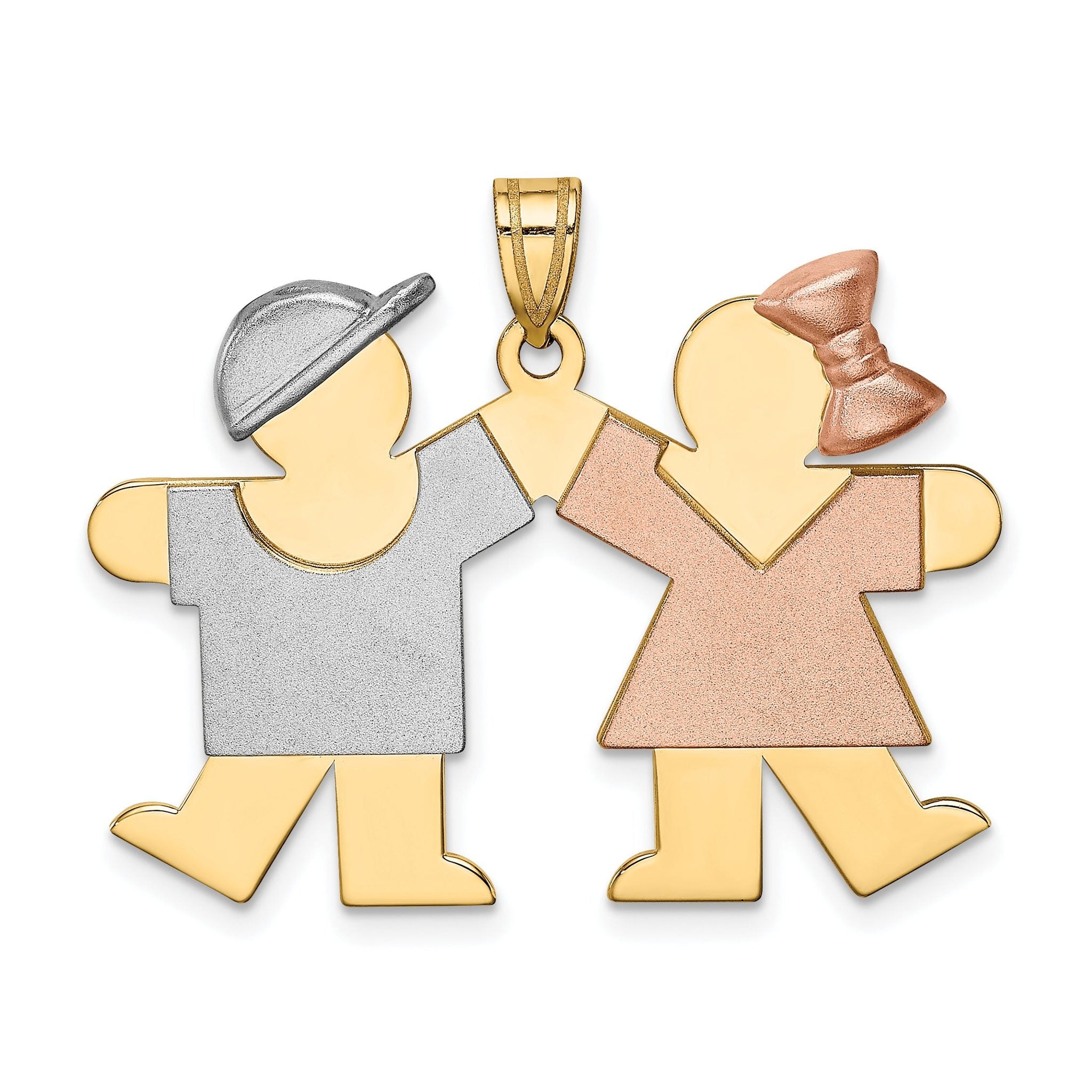 14K Tri-Color Large Boy on Left and Girl on Right Engravable Charm Main image