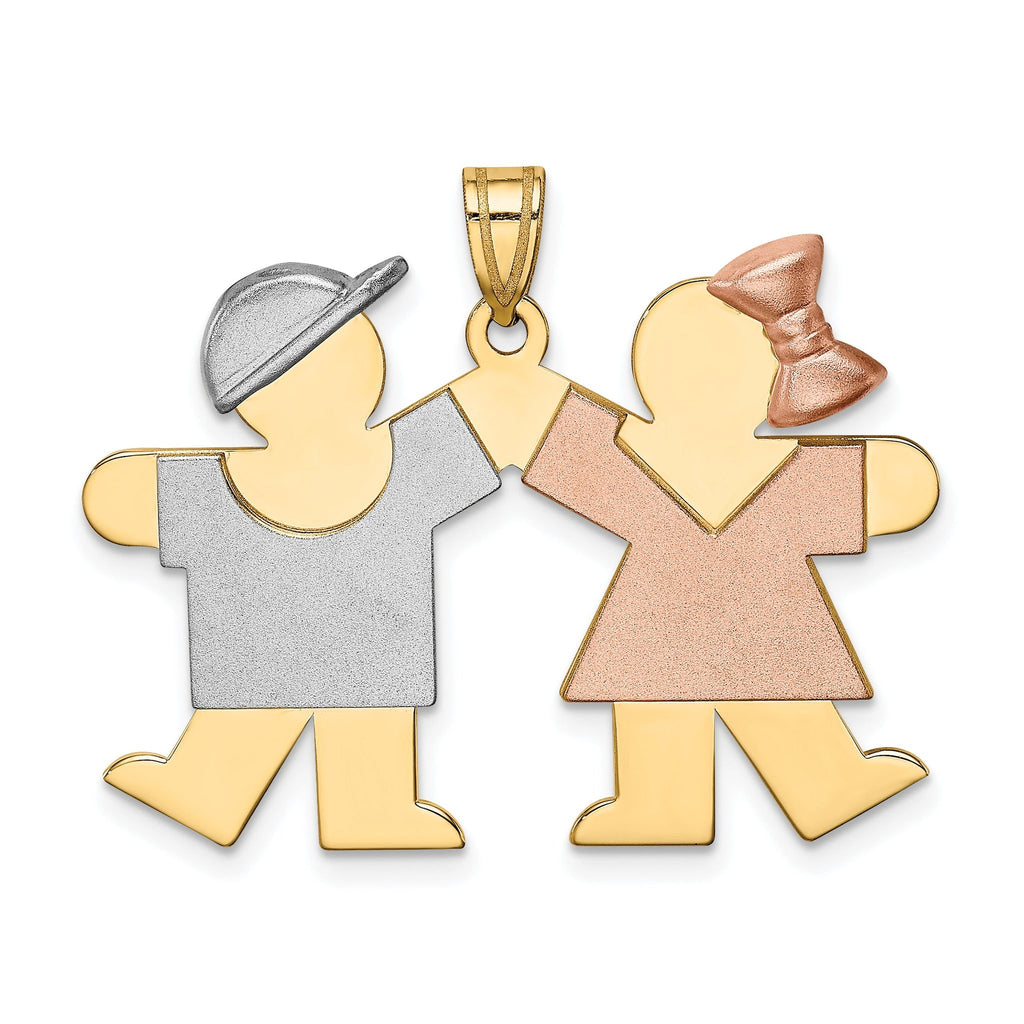 14K Tri-Color Large Boy on Left and Girl on Right Engravable Charm
