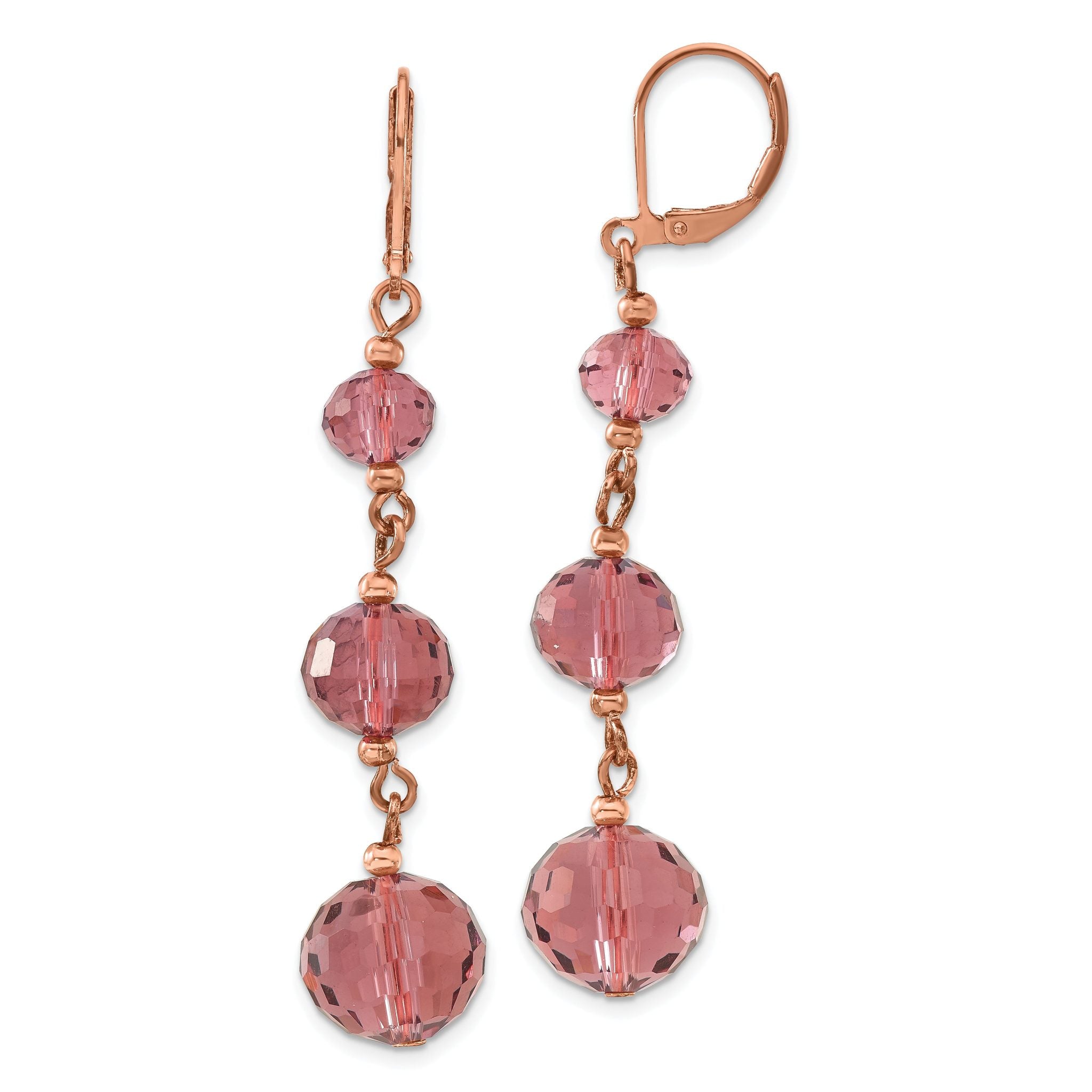 1928 Jewelry Rose-tone Graduated Faceted Purple Glass Beads Dangle Leverback Earrings Main image