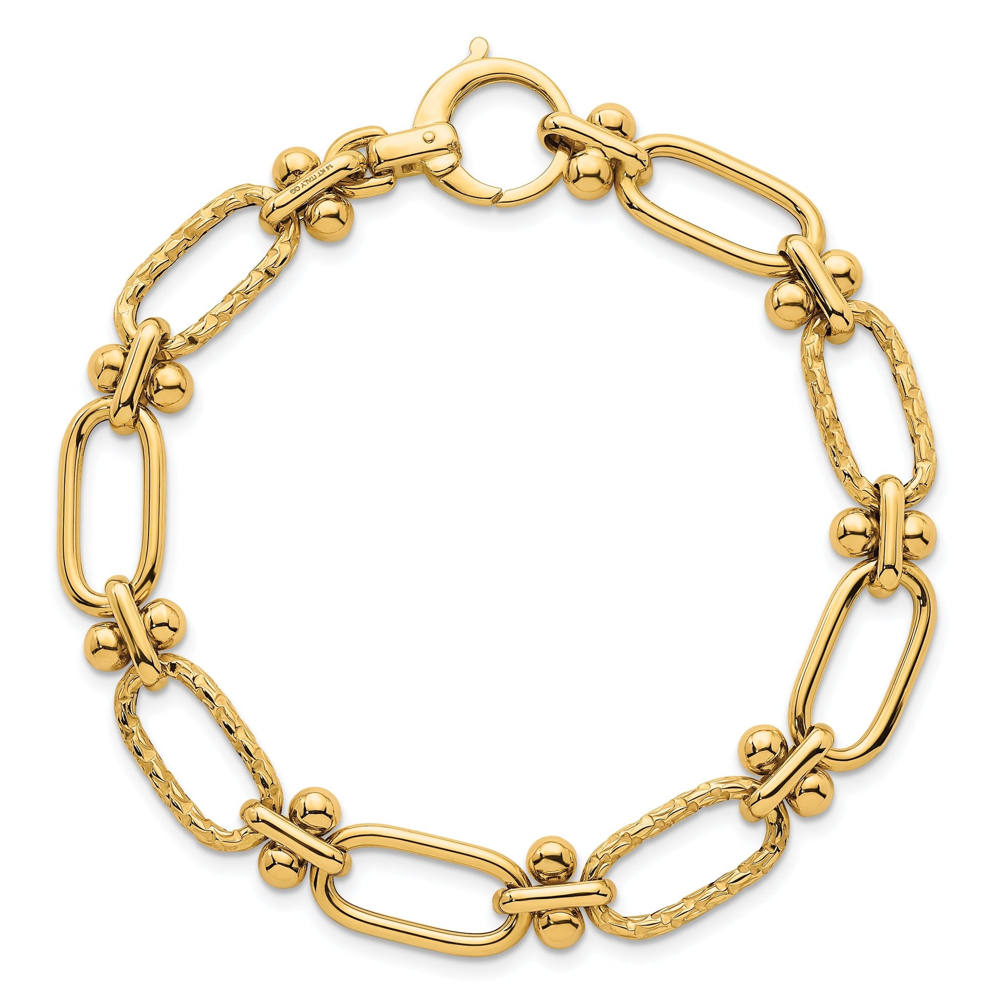 14k Polished 9mm Lightweight Oval Textured Fancy Link 8 inch Bracelet