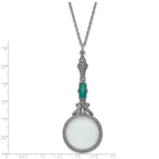 1928 Jewelry Silver-tone Hematite and Green Vintage Handle 4-5X Magnifying Glass 28 inch Necklace