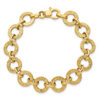 14K Polished and Textured 12mm Fancy Round Link 7 inch Bracelet
