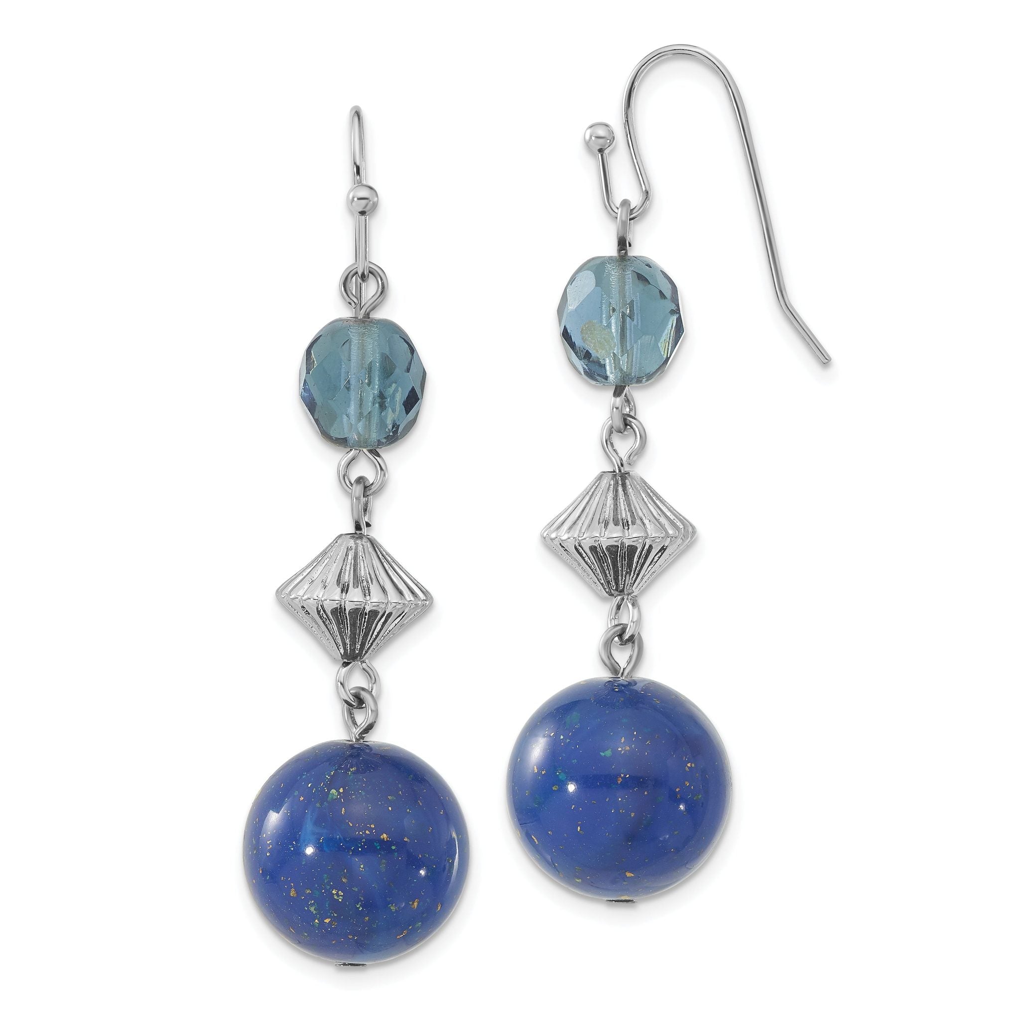 1928 Jewelry Silver-tone Blue Bead and Blue Faceted Crystal Dangle Earrings Main image