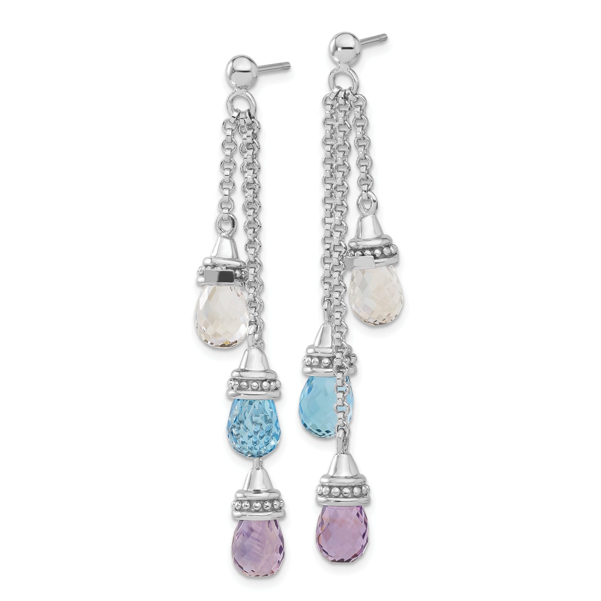 Sterling Silver Dangle Earrings with Amethyst, Blue & White Topaz Stones Secondary image