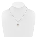 Sterling Silver Rhodium-plated 7-9mm Button White Freshwater Cultured Pearl and CZ 17 inch Necklace and Post Earring Set