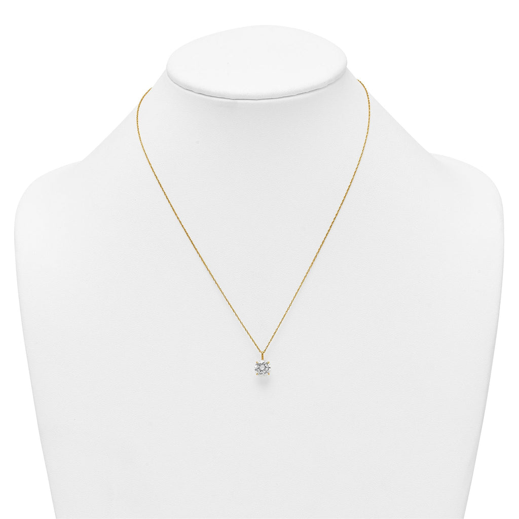 Round CZ Solitaire Necklace in 14K Yellow Gold, 8mm