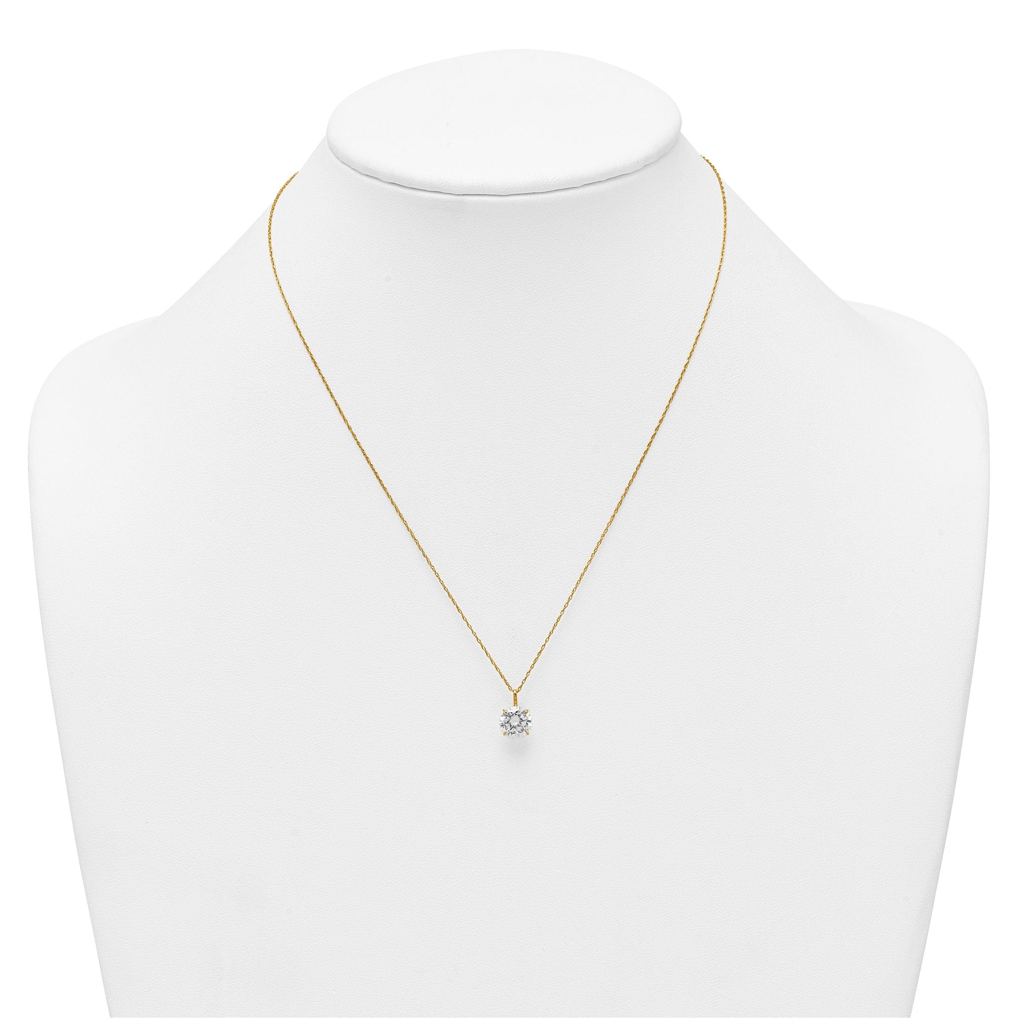 Round CZ Solitaire Necklace in 14K Yellow Gold, 8mm