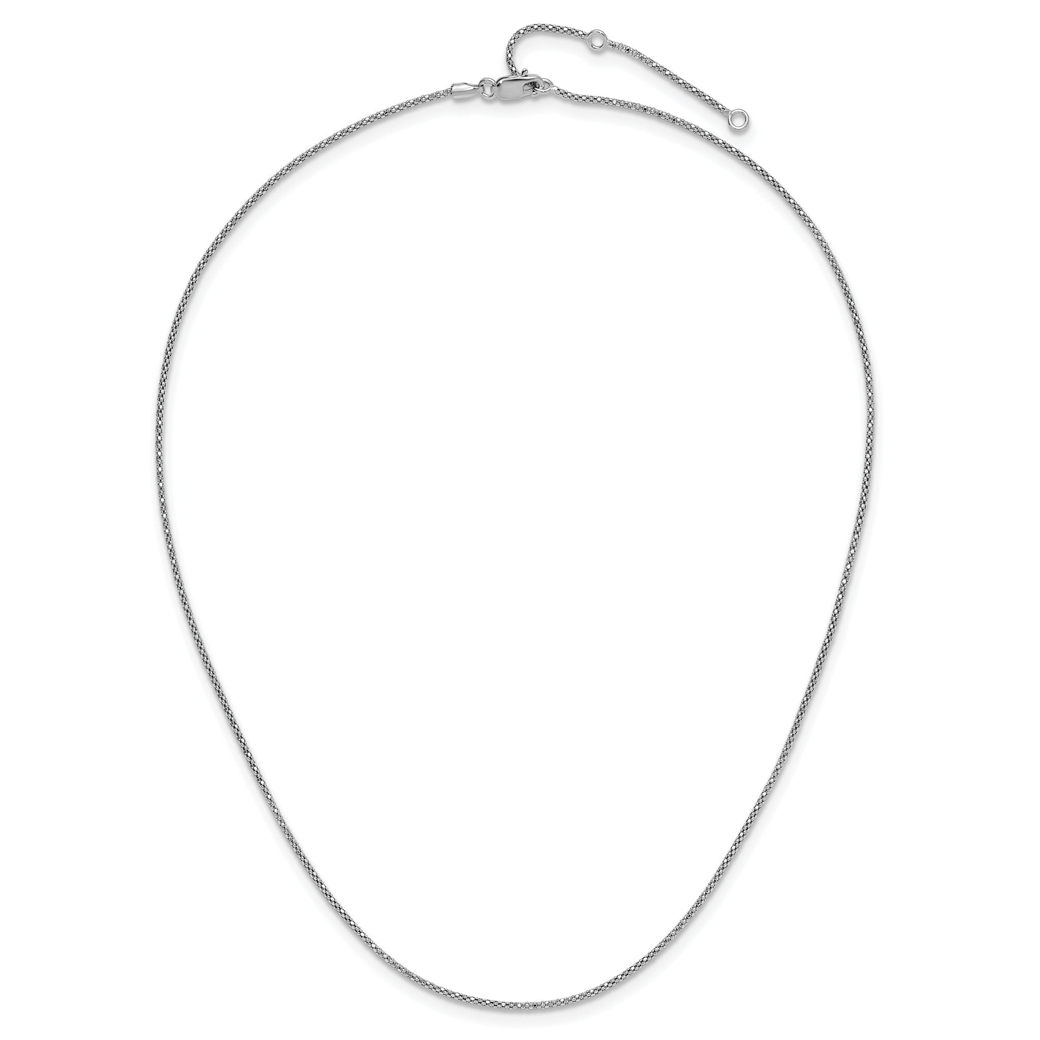 Sterling Silver RH-plt 1.2mm D/C Popcorn 1in+1in Adjustable Chain