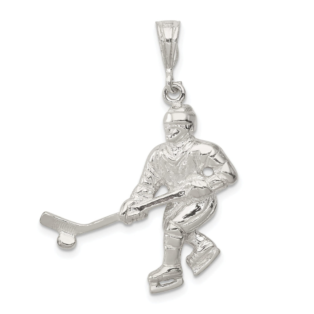 Sterling Silver 925 Hockey Player Pendant With Polished Anti-Tarnish Finish
