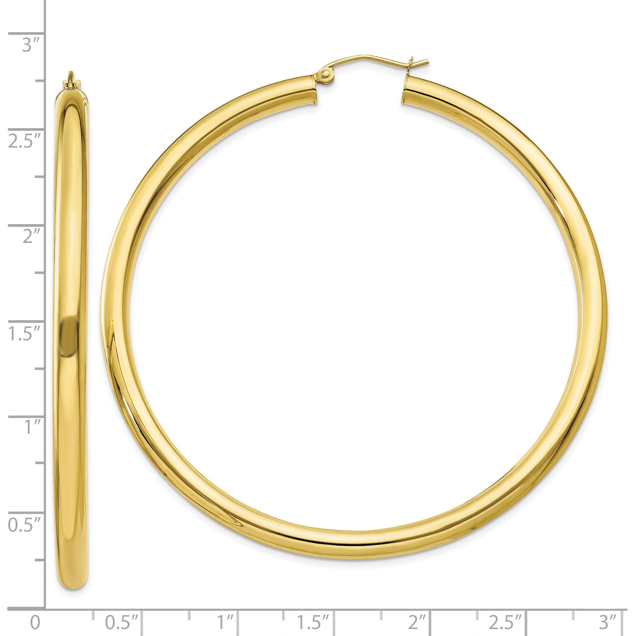 10K Gold Polished 4mm Hoop Earrings with Wire Clasp for Women