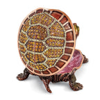Luxury Giftware by Jere Pewter Bejeweled Crystals Rose-tone Enameled RHODA Tortoise With Moving Head Trinket Box with Matching 18 Inch Necklace