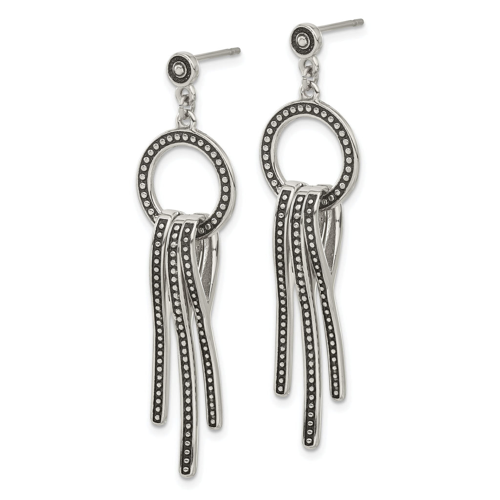 Stainless Steel Polished & Antiqued Drop Dangle Earrings for Women