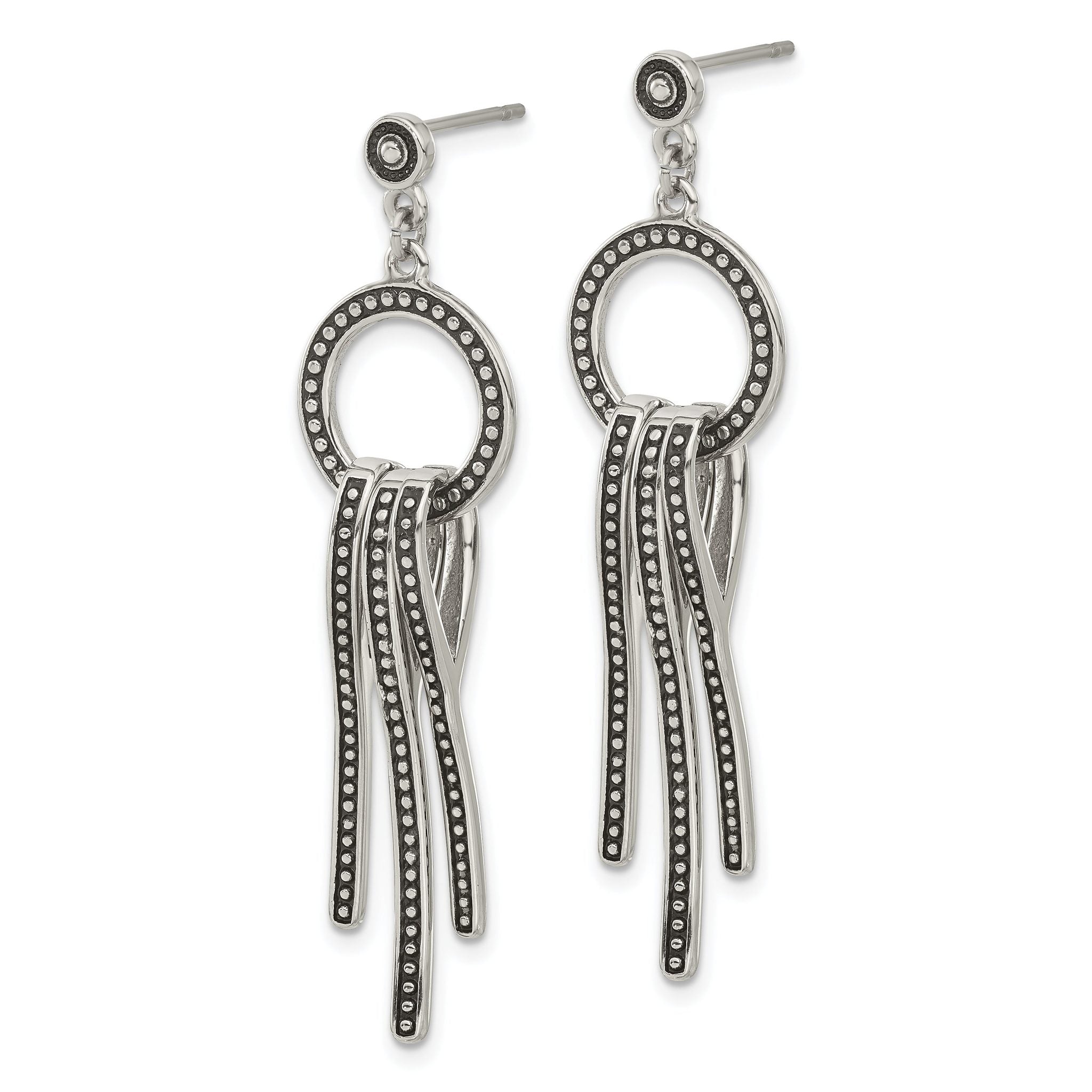 Stainless Steel Polished & Antiqued Drop Dangle Earrings for Women