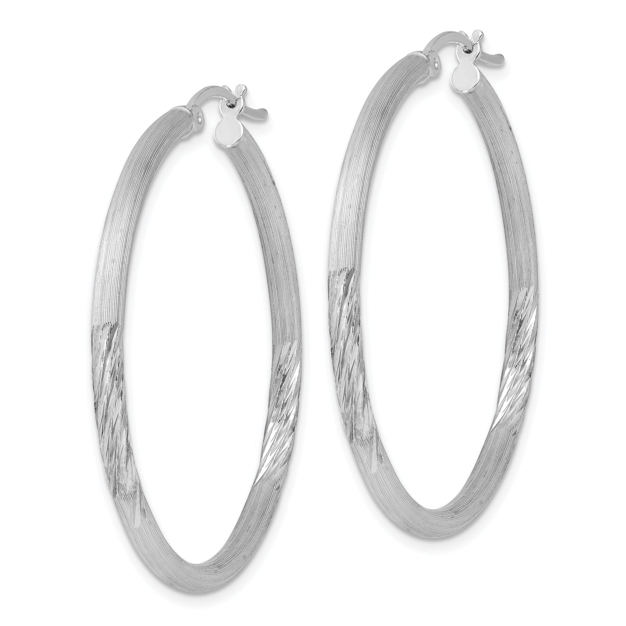 Sterling Silver Rhod-plated 2.5mm Polished/Satin Diamond-cut Hoop Earrings Secondary image