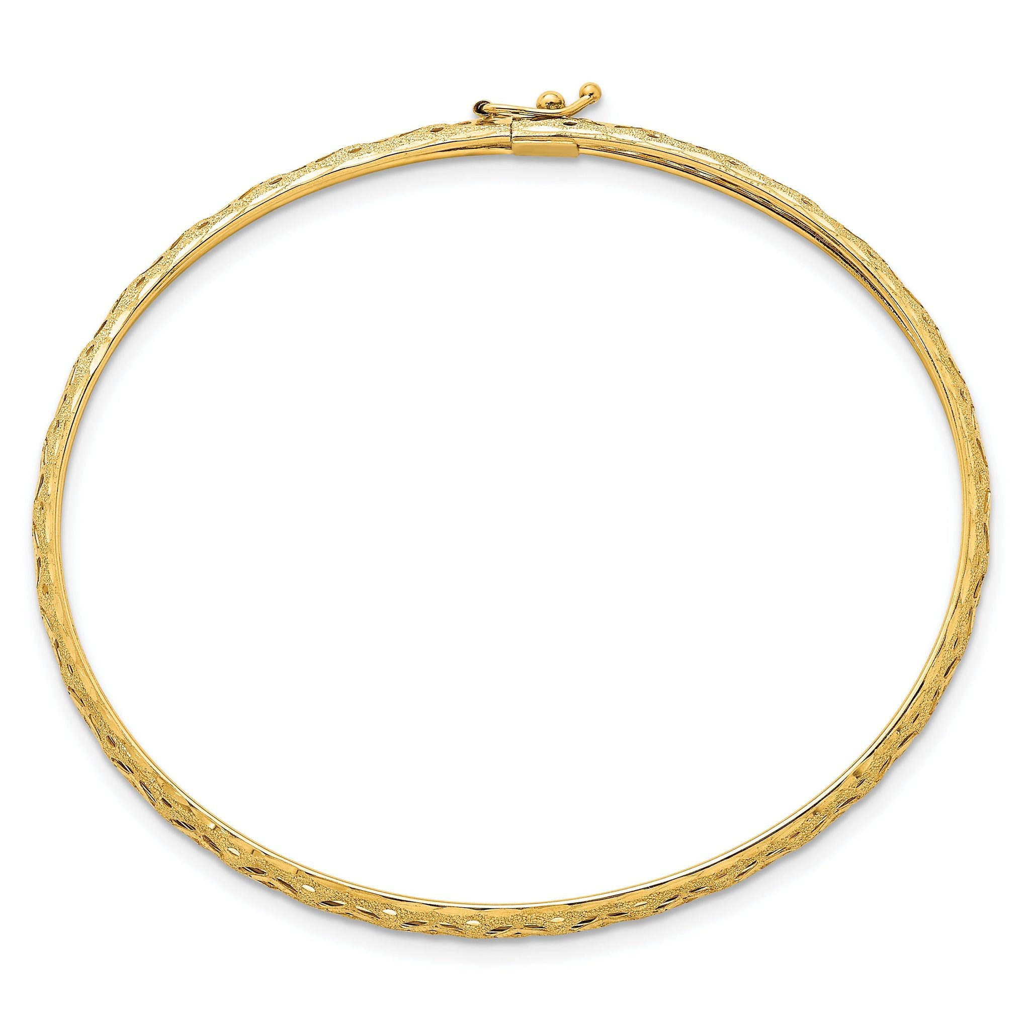 14k Polished Laser and Diamond-cut 6.15mm Fancy Pierced Design Flexible Oval Bangle Bracelet Secondary image