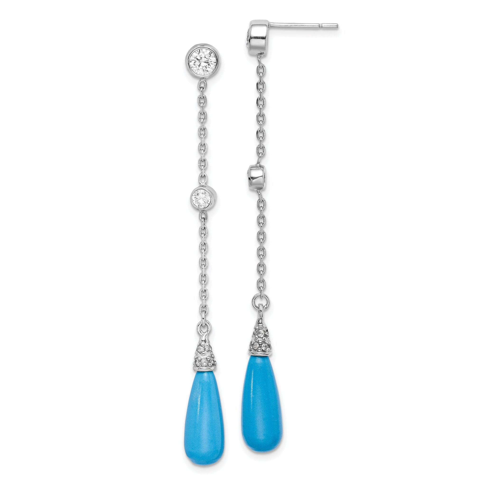 Sterling Silver Rhodium-plated Turquoise and CZ Post Dangle Earrings Main image