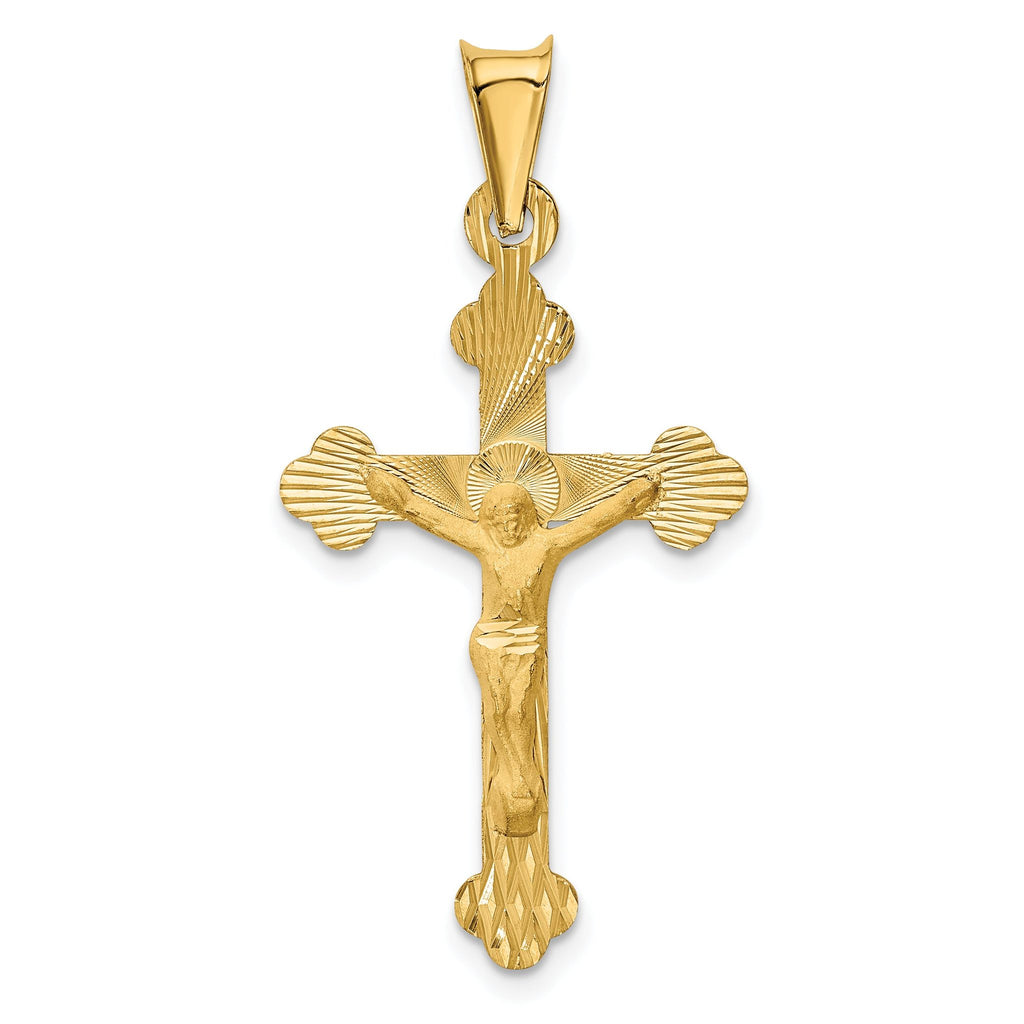 14K Gold Crucifix Pendant with Polished Satin Finish Semi-Solid Design