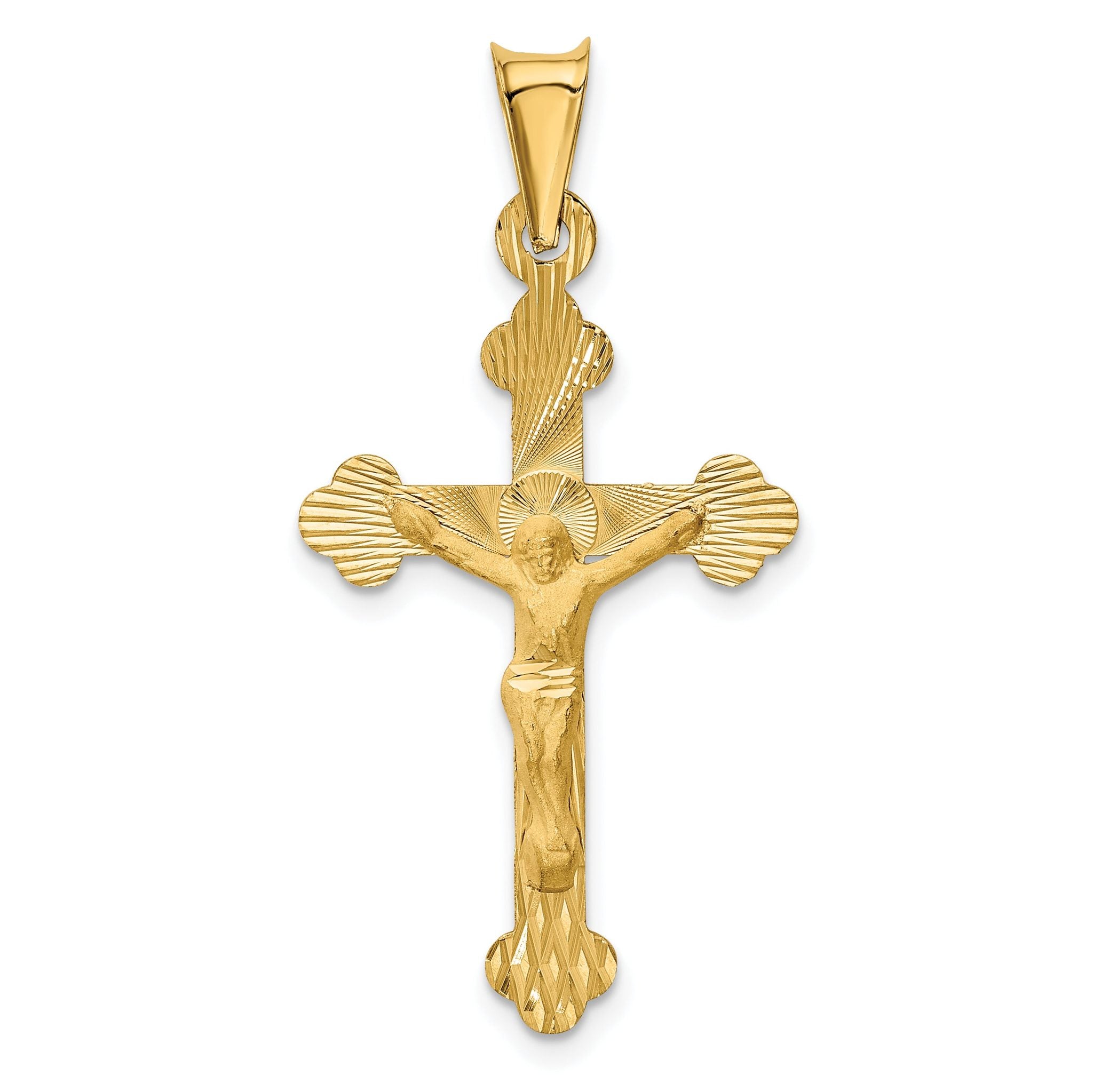14K Gold Crucifix Pendant with Polished Satin Finish Semi-Solid Design