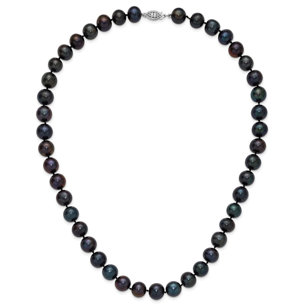 Sterling Silver Rhodium-plated 10-11mm Black Near-Round Freshwater Cultured Pearl 16 inch Necklace