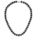 Sterling Silver Rhodium-plated 10-11mm Black Near-Round Freshwater Cultured Pearl 16 inch Necklace