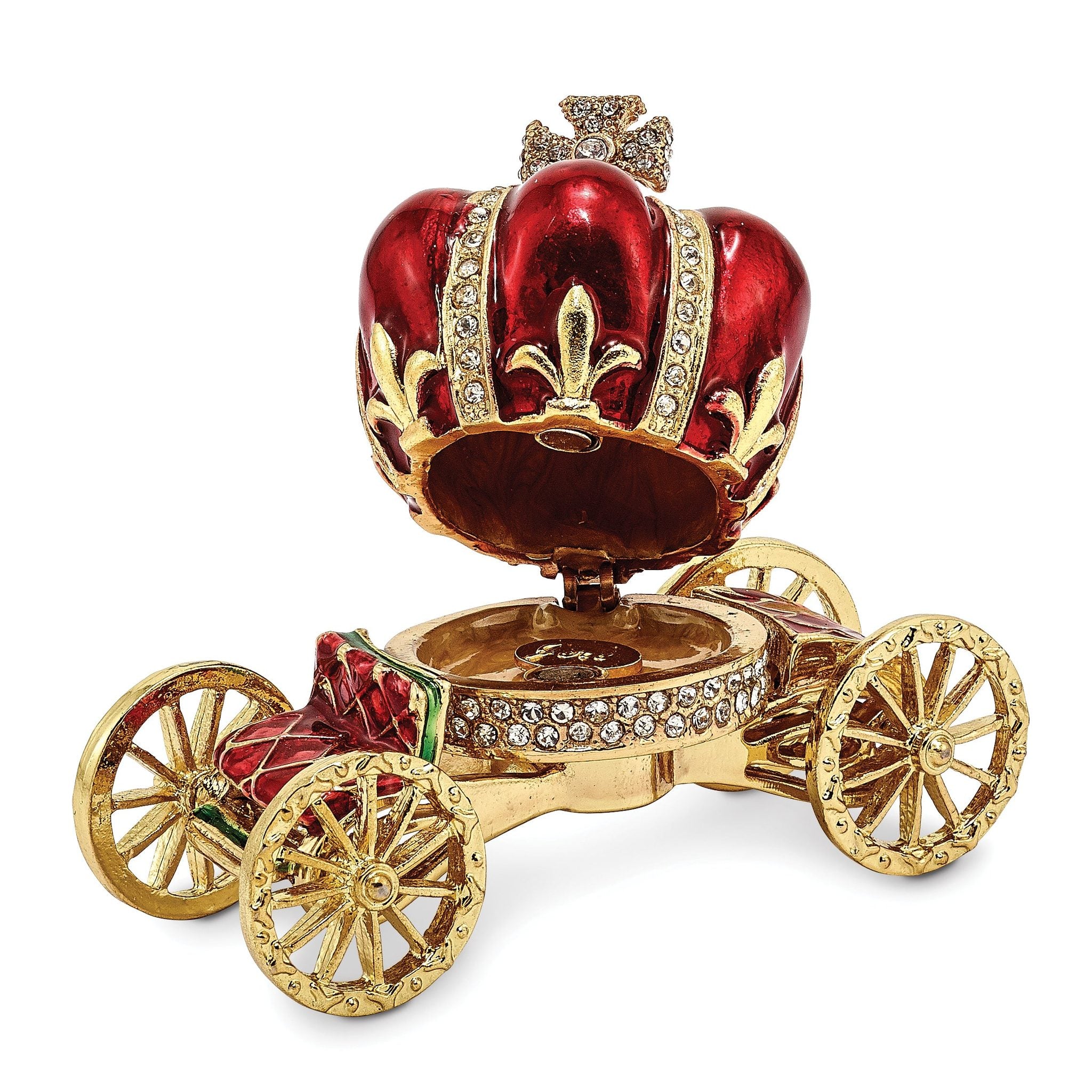 Luxury Giftware Pewter Bejeweled Crystals Gold-tone Enameled HER MAJESTY'S CROWN Carriage Trinket Box with Matching 18 Inch Necklace Secondary image