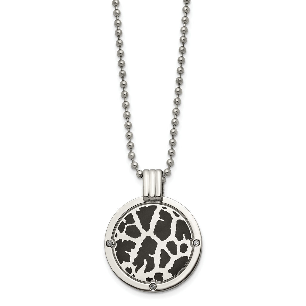 Black Enamel & Diamond Necklace in Titanium (1/20 ct.)