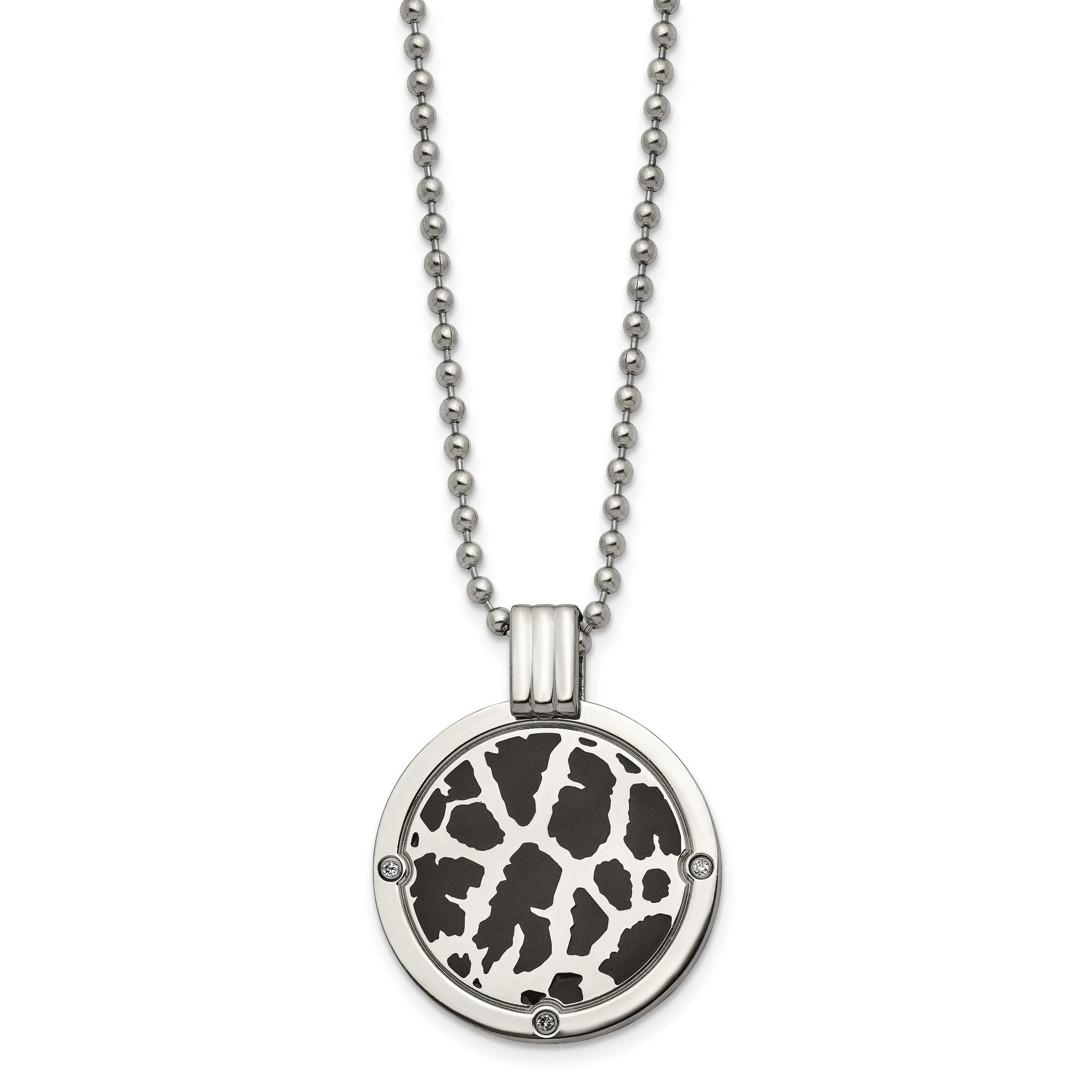 Black Enamel & Diamond Necklace in Titanium (1/20 ct.)