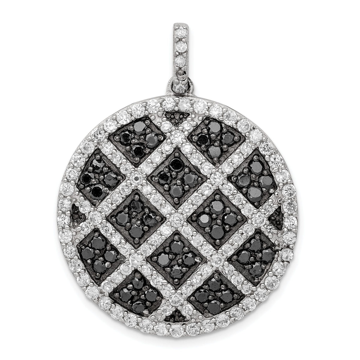 Checkered Circle Pendant in Sterling Silver with Black & White Cubic Zirconia - Sophia Jewelers Main image
