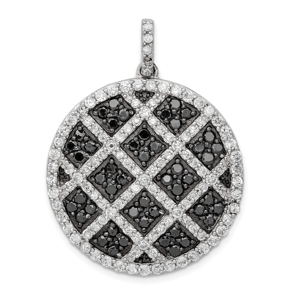 Checkered Circle Pendant in Sterling Silver with Black & White Cubic Zirconia - Sophia Jewelers