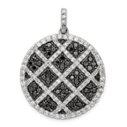 Checkered Circle Pendant in Sterling Silver with Black & White Cubic Zirconia - Sophia Jewelers