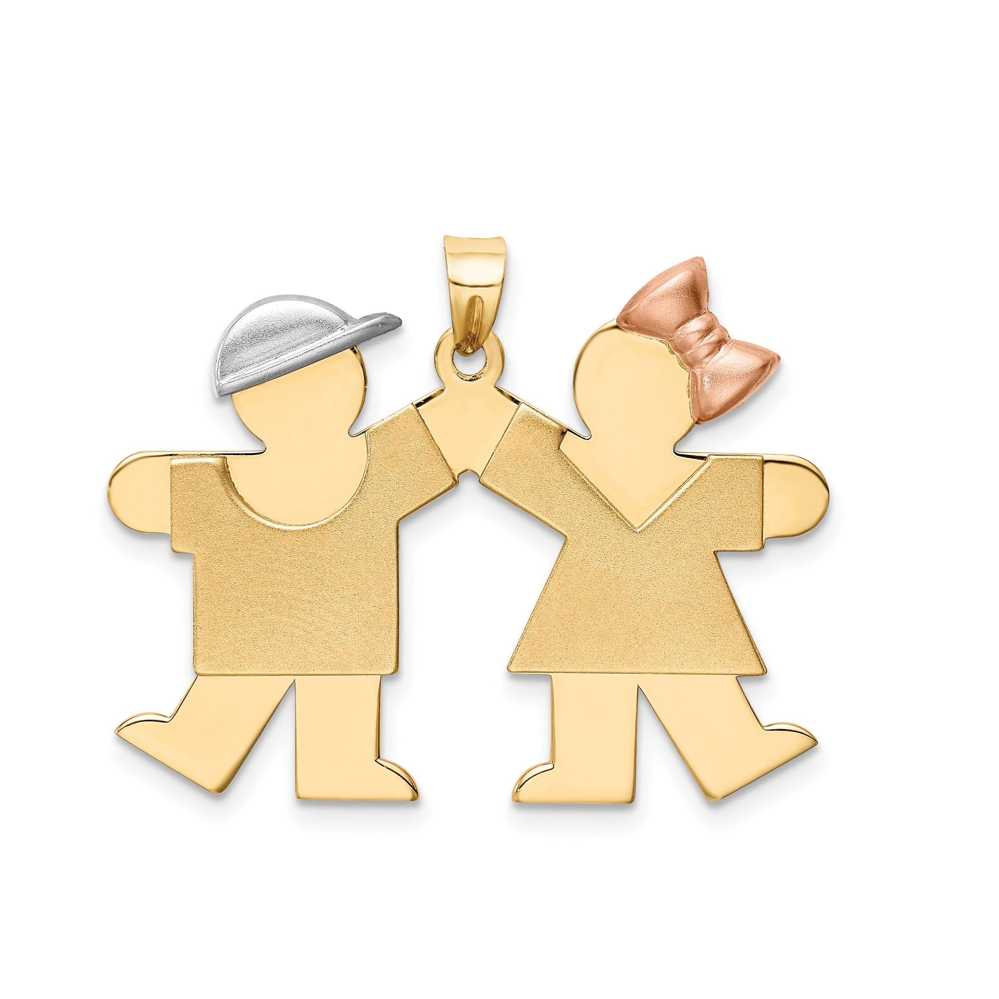 14K Tri-Color Large Boy on Left and Girl on Right Engravable Charm Main image