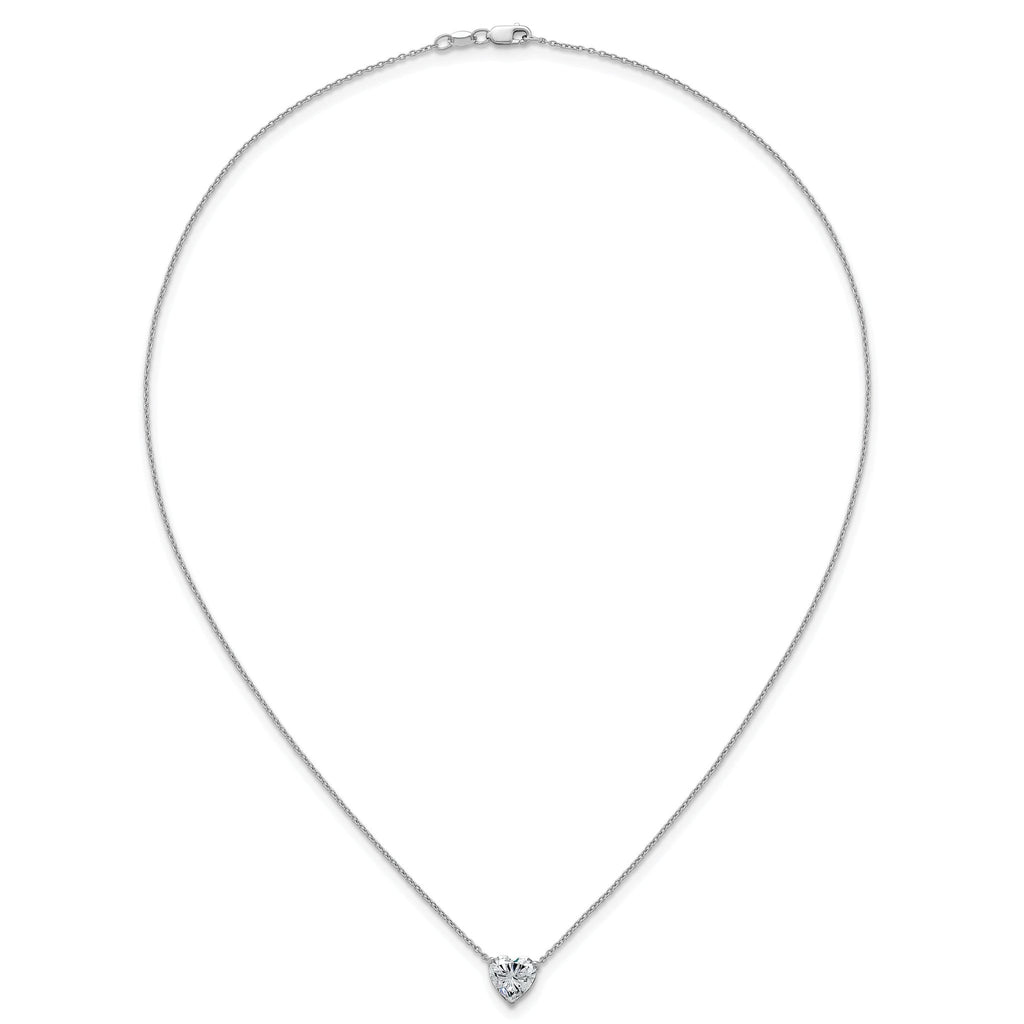 14k White Gold 2 carat Certified Lab Grown Diamond VS+ F+ Heart Complete 18 inch Four Prong Pendant Necklace