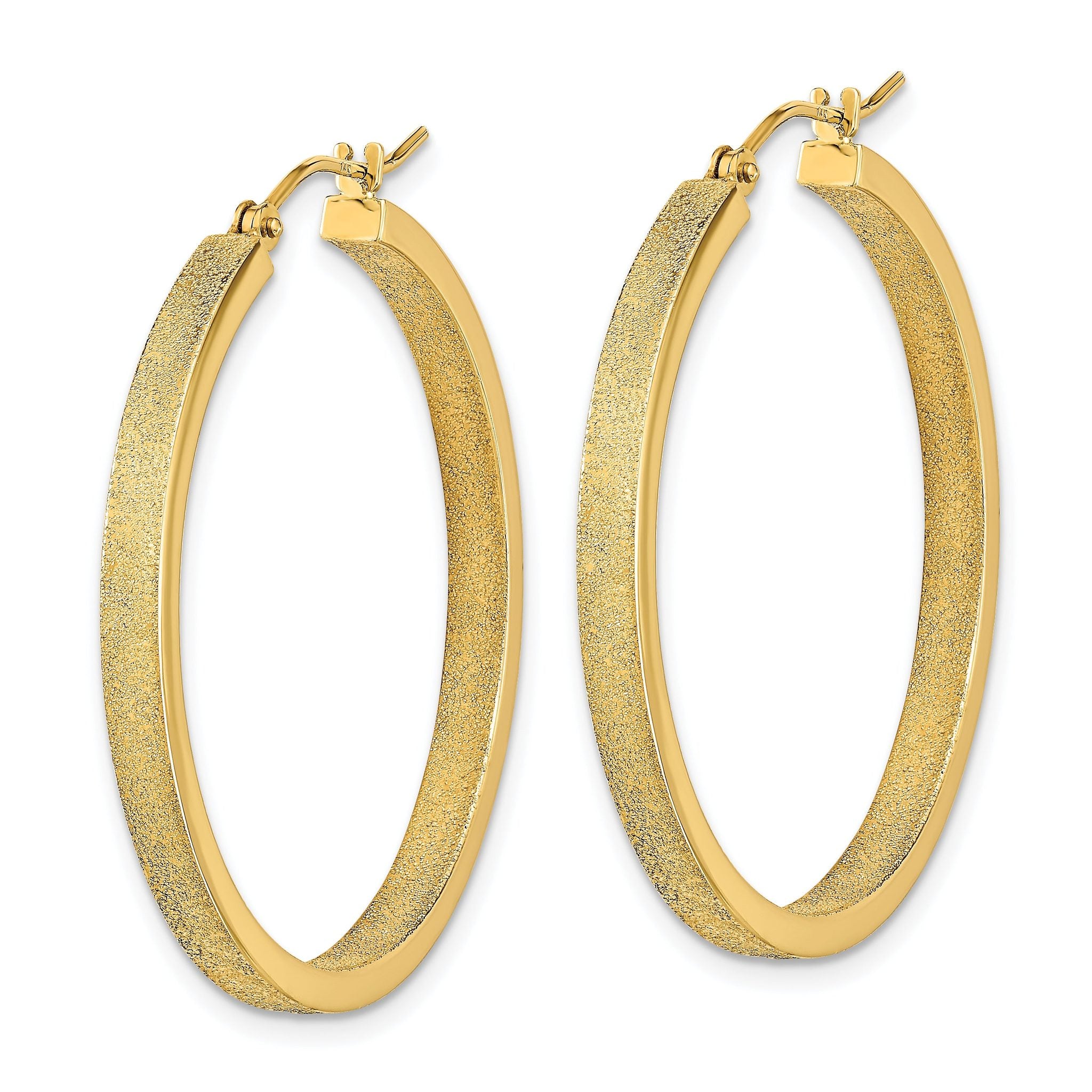 14K Polished and Brushed Hoop Earrings Secondary image