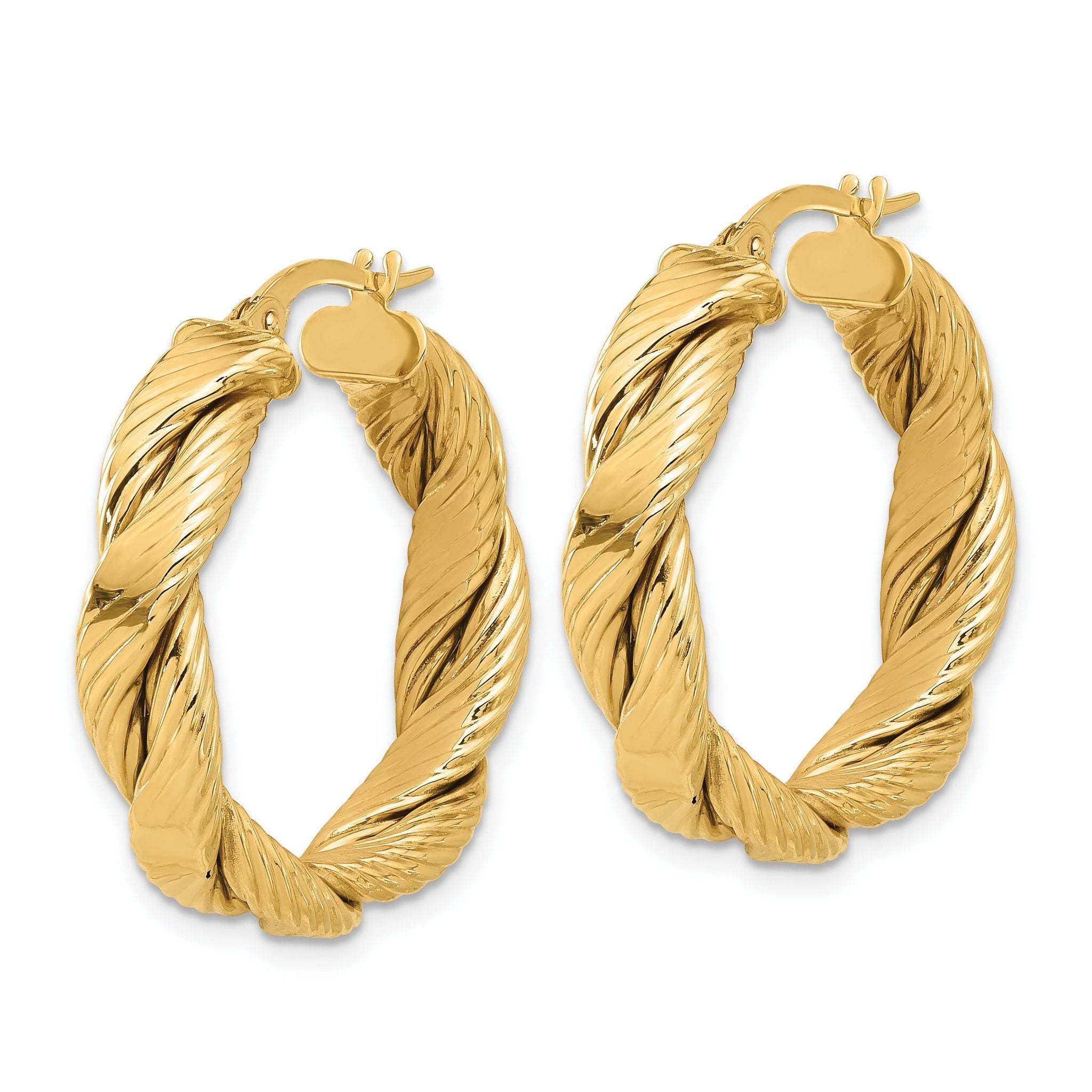 14K Polished and Textured Braided Hoop Earrings Secondary image