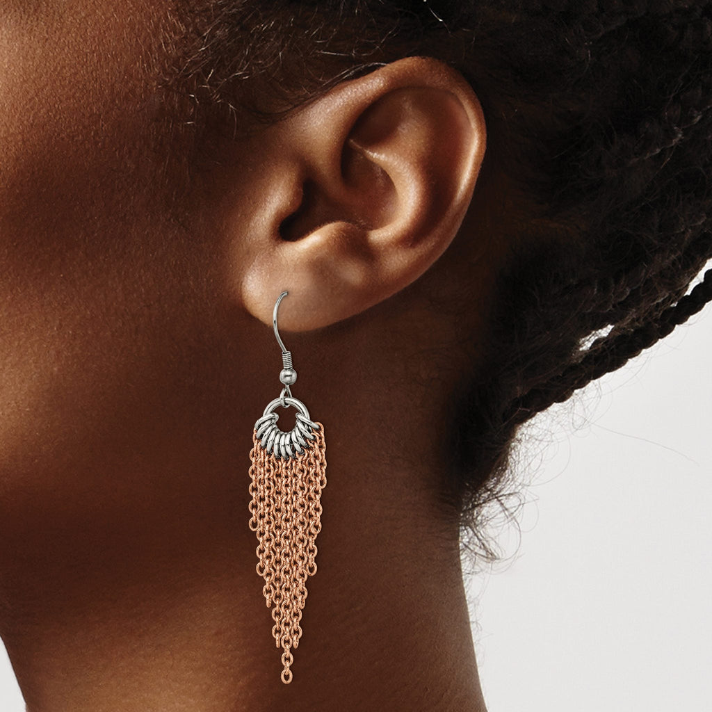 Stainless Steel Rose Gold-Tone Polished Drop Dangle Earrings for Women