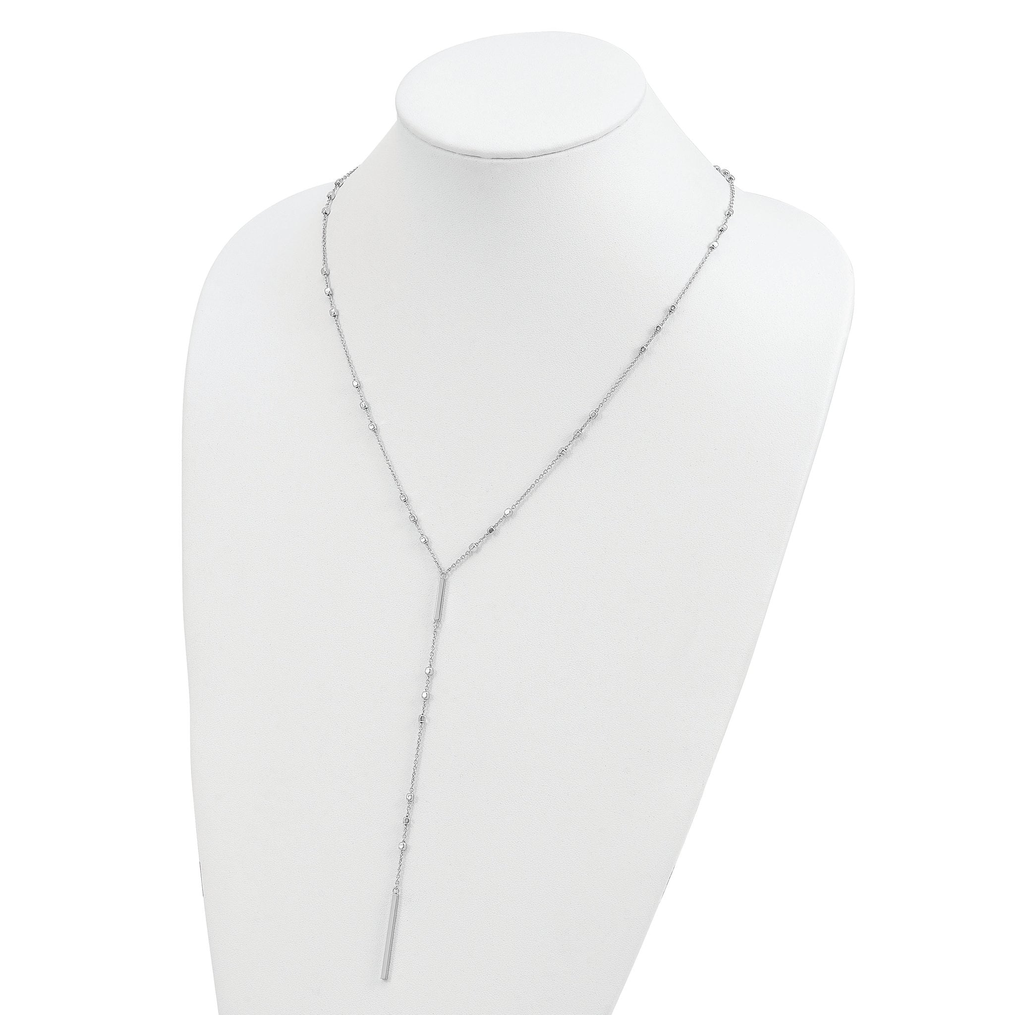 Sterling Silver Rhod-plated Beads/Vertical Bar w/ 1in ext. Y-Necklace
