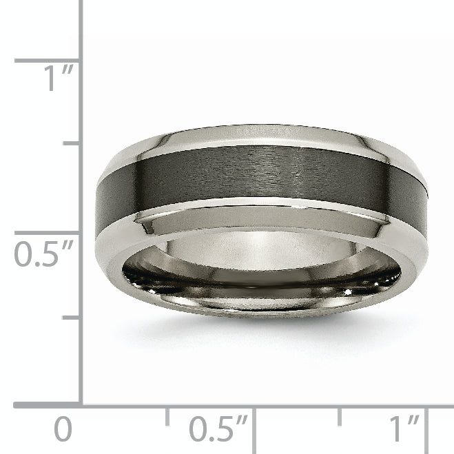 Beveled Wedding Band in Titanium with Black Ceramic Center, 8mm