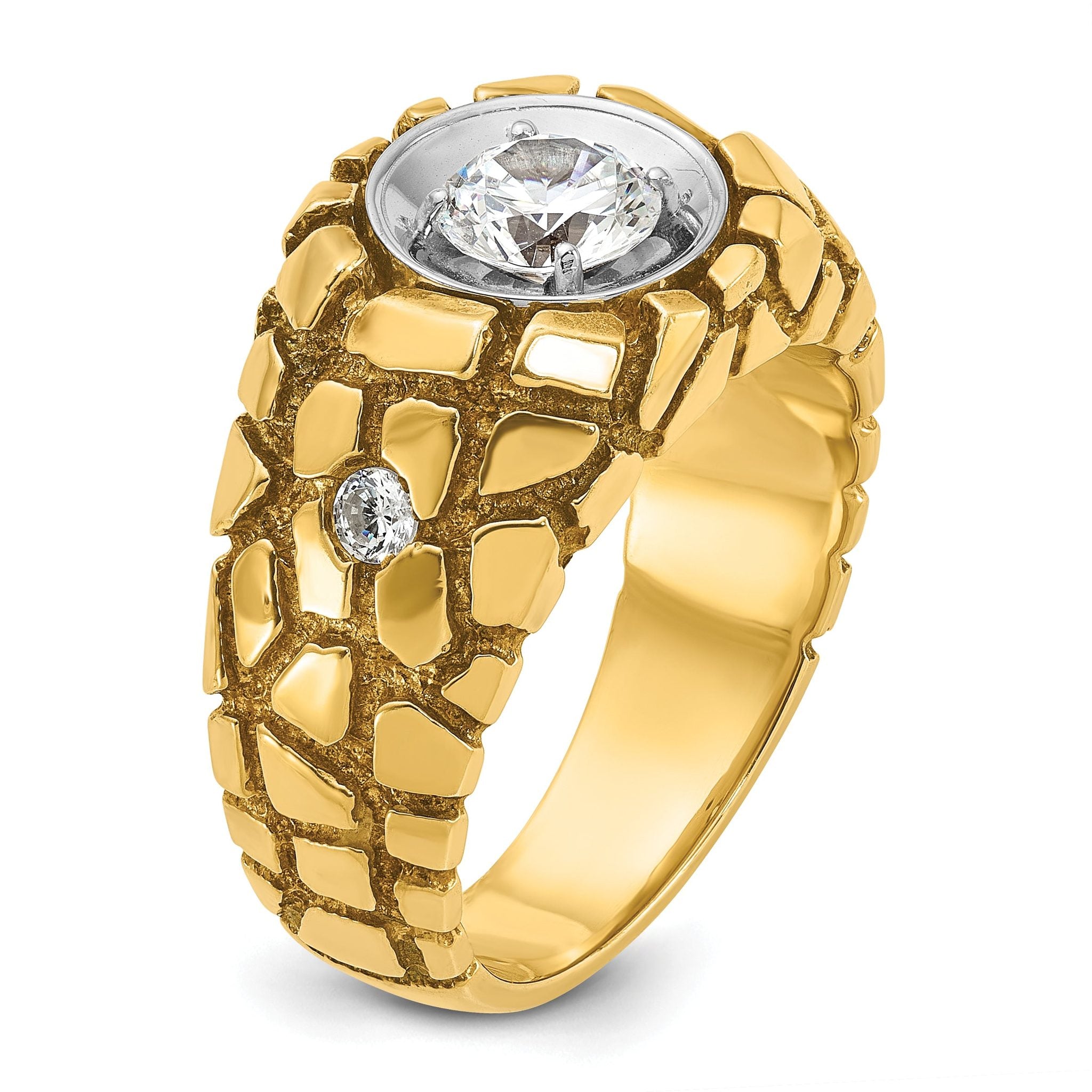 14k Two-tone Mens 1 carat Diamond Nugget Complete Ring
