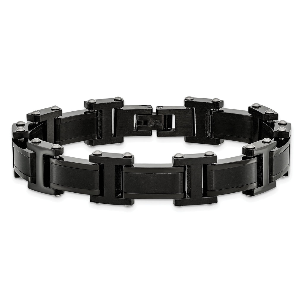 Stainless Steel Brushed and Polished Black IP-plated Link Bracelet for Men