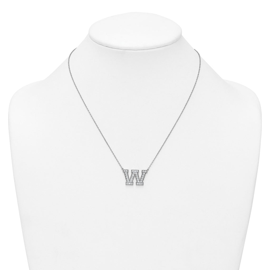 14k White Gold 3/4 carat Lab Grown Diamond VS+ F+ Complete Letter W 18 inch Initial Necklace