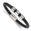 Stainless Steel Brushed and Polished Braided Black Leather Bracelet for Men