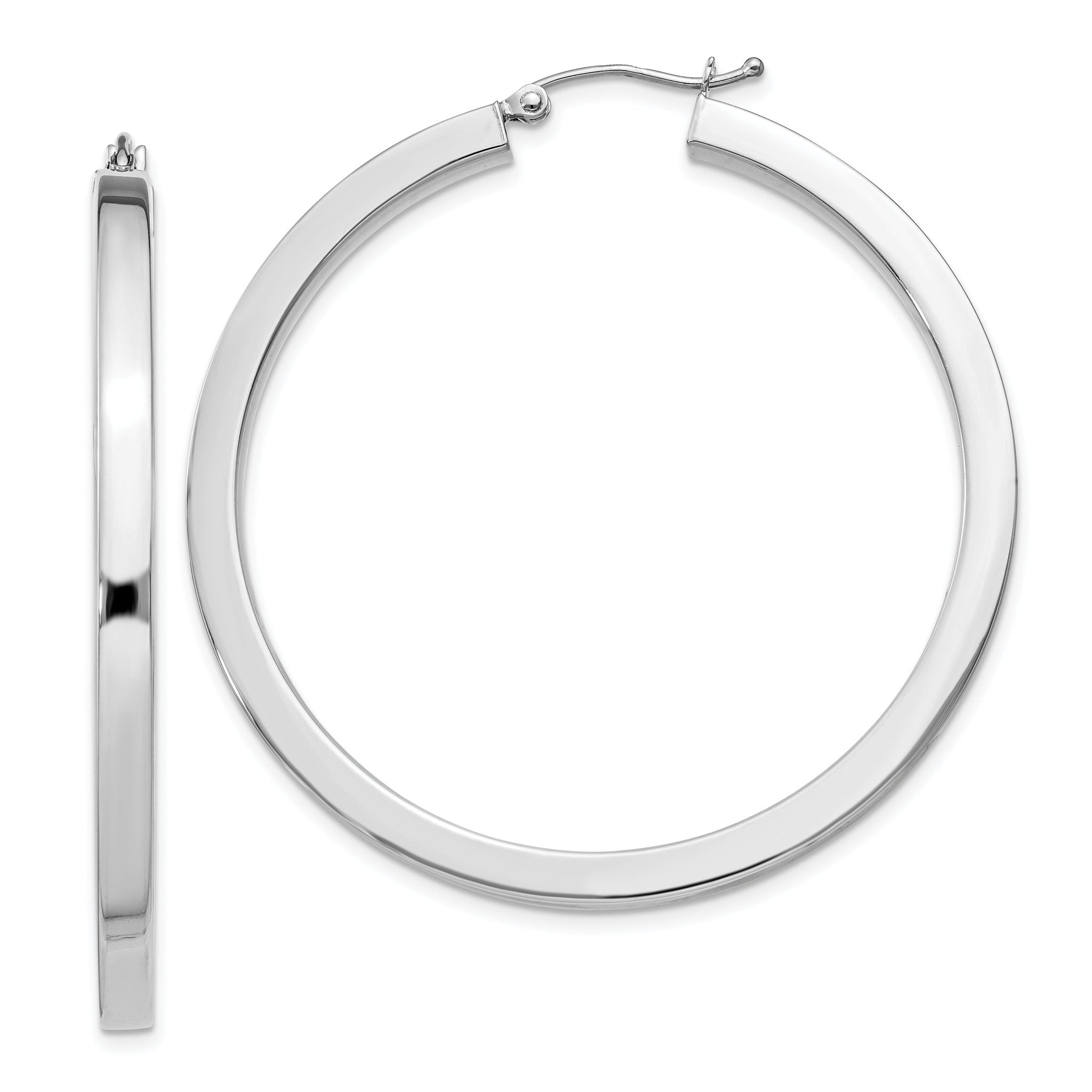 Sterling Silver Rhodium-plated 3x45mm Square Tube Hoop Earrings Main image