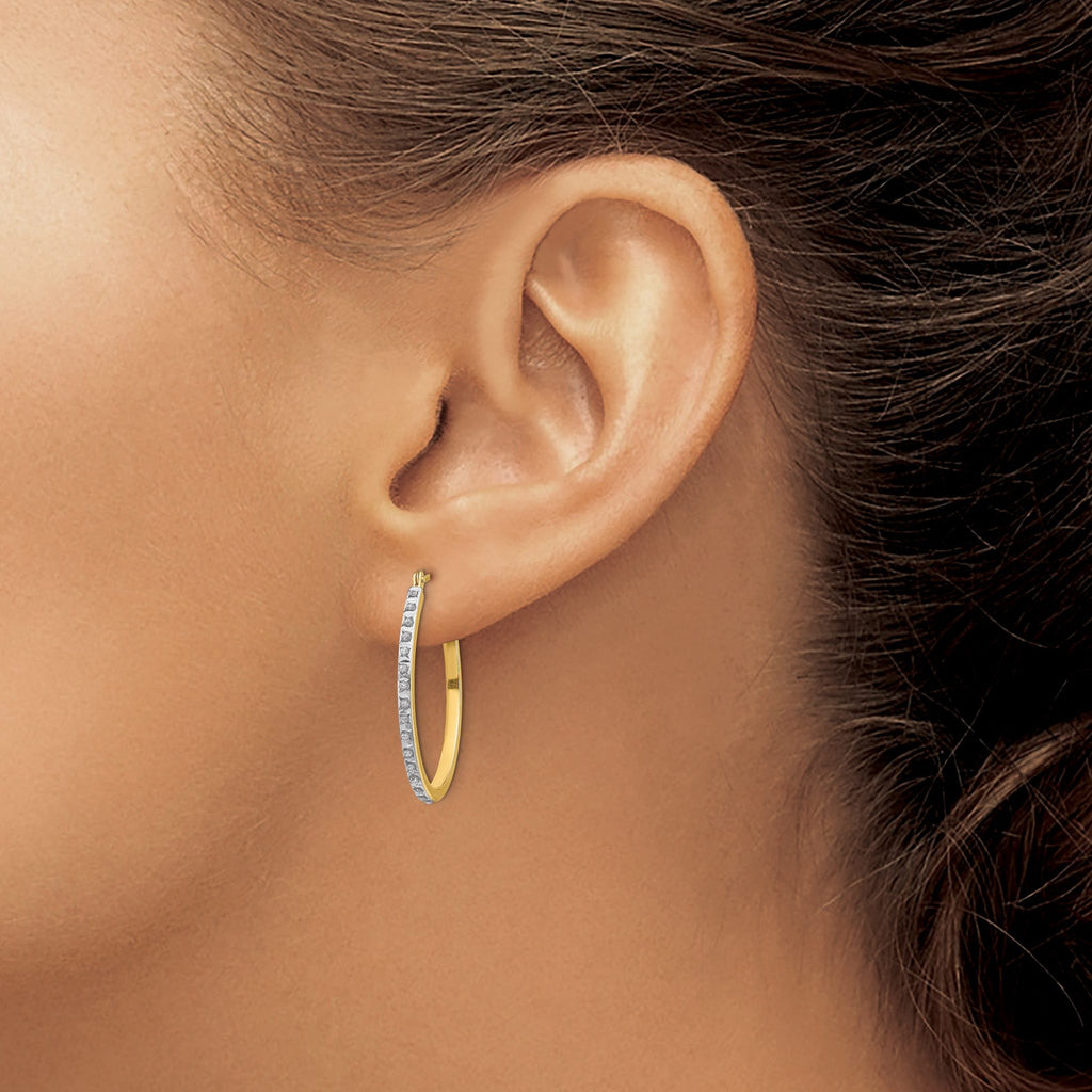 14K Gold Diamond Fascination Oval Hoop Earrings with Polished Finish